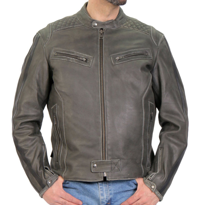 Hot Leathers JKM1033 Men’s Distress Grey ‘Café Racer&