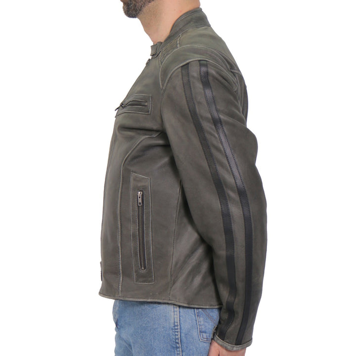 Hot Leathers JKM1033 Men’s Distress Grey ‘Café Racer&