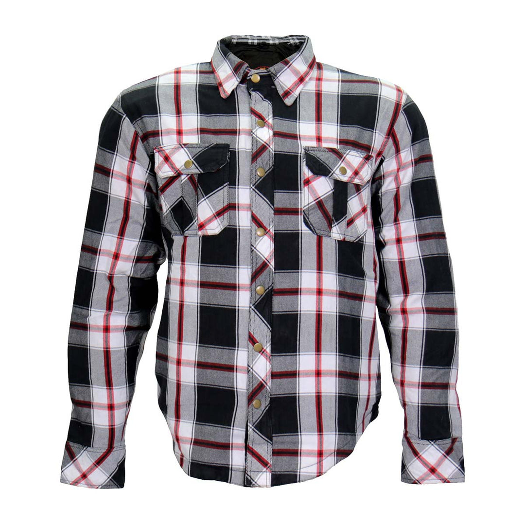 Hot Leathers JKM3001 Men's Red/White CE Armored Flannel Motorcycle Shirt  Jacket - Aramid Fiber Reinforced