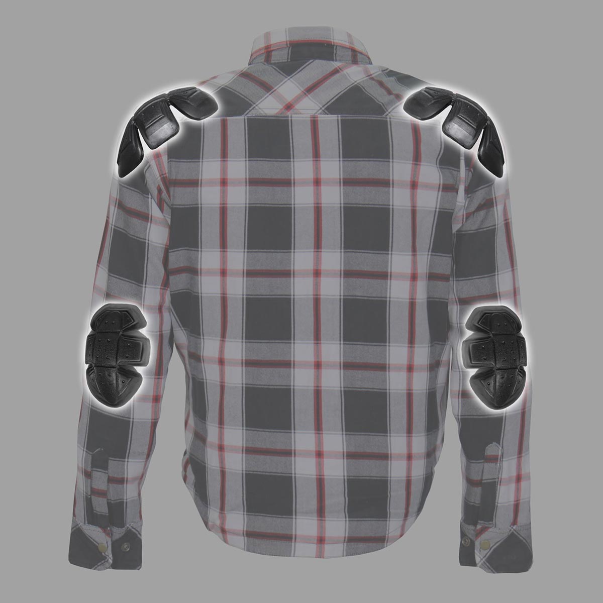 Hot Leathers JKM3001 Men's Red/White CE Armored Flannel Motorcycle Shirt  Jacket - Aramid Fiber Reinforced
