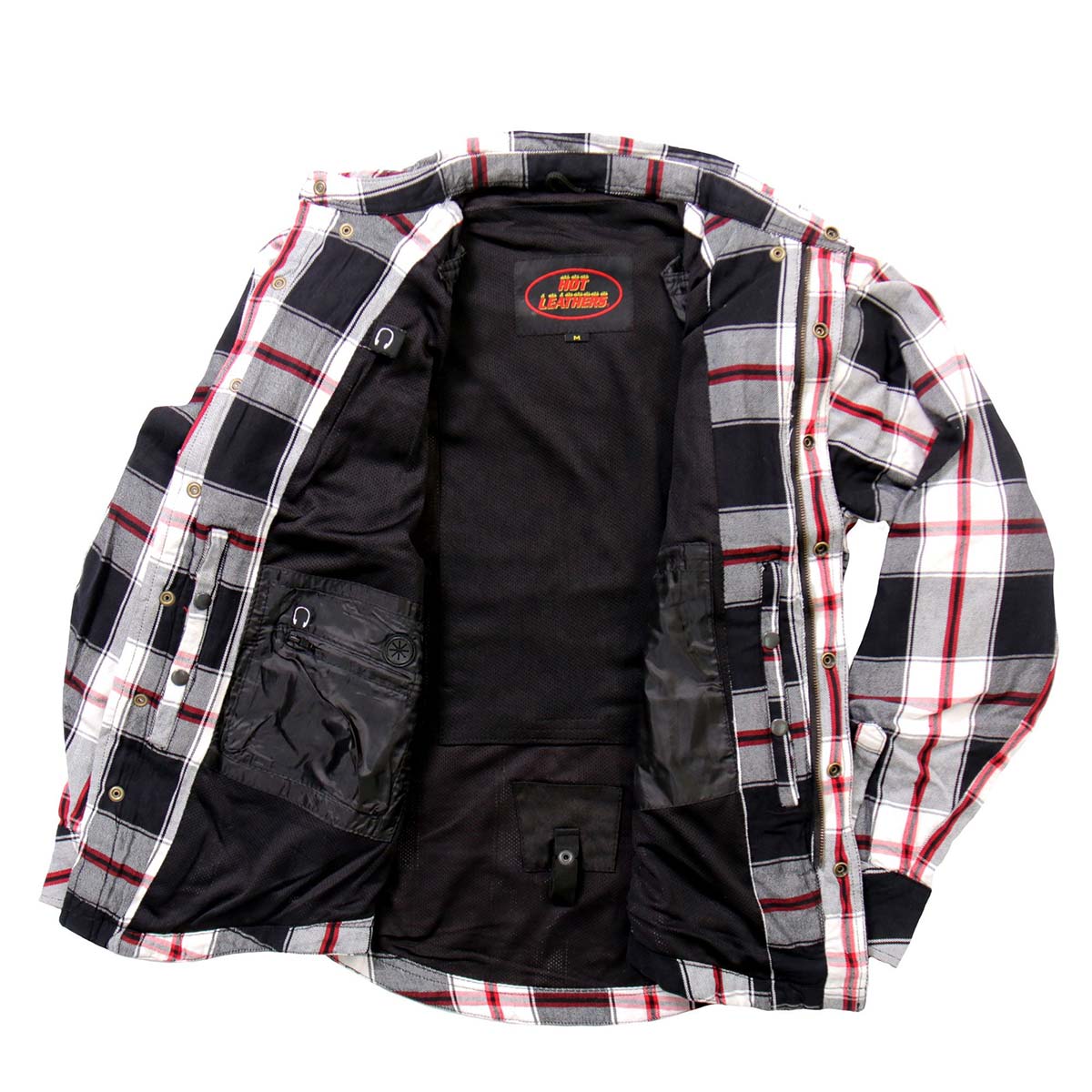 Hot Leathers JKM3001 Men's Red/White CE Armored Flannel Motorcycle Shirt  Jacket - Aramid Fiber Reinforced