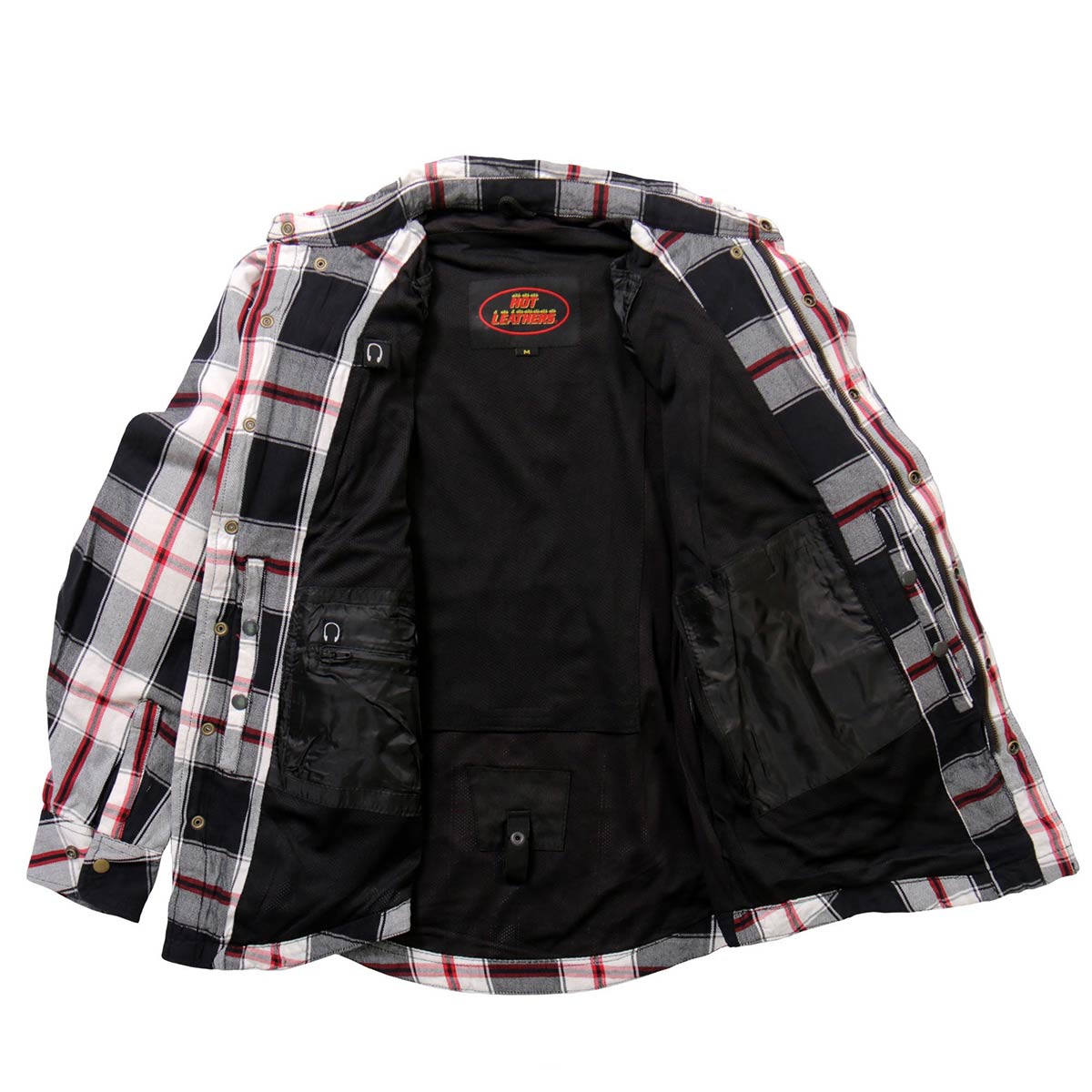 Hot Leathers JKM3001 Men's Red/White CE Armored Flannel Motorcycle Shirt  Jacket - Aramid Fiber Reinforced