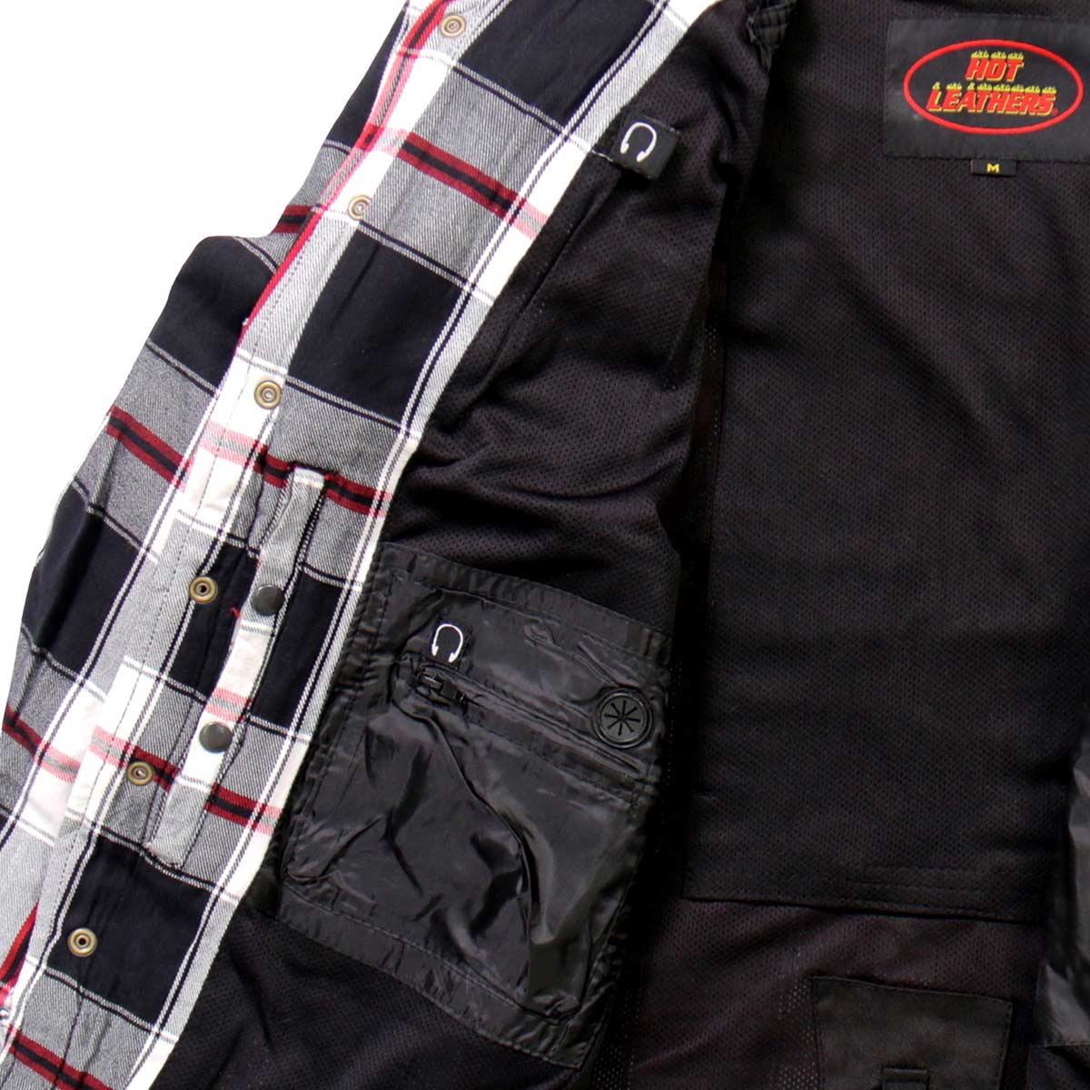 Hot Leathers JKM3001 Men's Red/White CE Armored Flannel Motorcycle Shirt  Jacket - Aramid Fiber Reinforced
