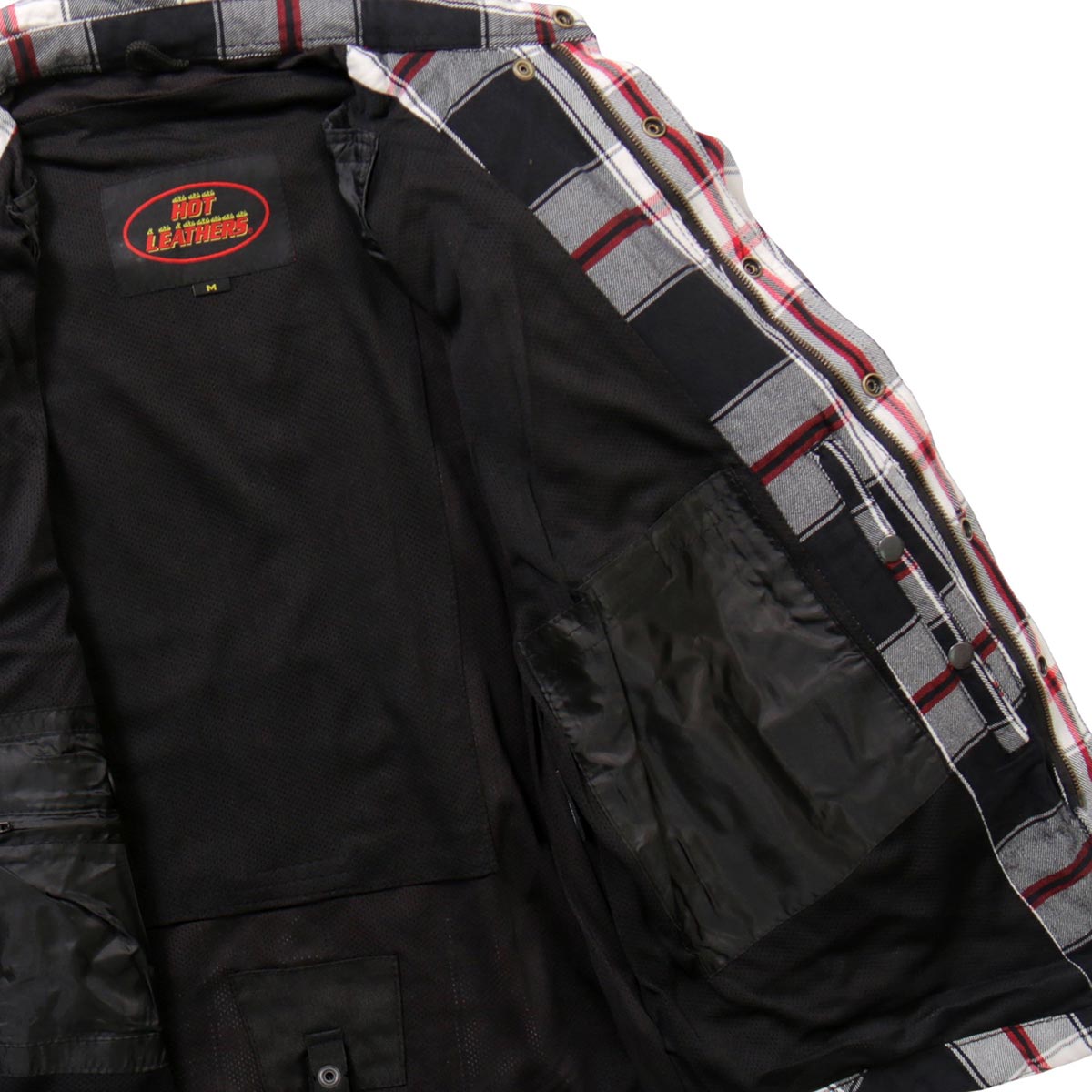 Hot Leathers JKM3001 Men's Red/White CE Armored Flannel Motorcycle Shirt  Jacket - Aramid Fiber Reinforced