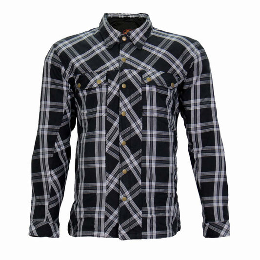 Hot Leathers JKM3002 Men's Black/White CE Armored Flannel Motorcycle Shirt Jacket - Aramid Fiber Reinforced