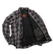 Hot Leathers JKM3004 Men's Grey/Black CE Armored Flannel Motorcycle Shirt Jacket - Aramid Fiber Reinforced