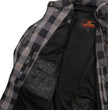 Hot Leathers JKM3004 Men's Grey/Black CE Armored Flannel Motorcycle Shirt Jacket - Aramid Fiber Reinforced