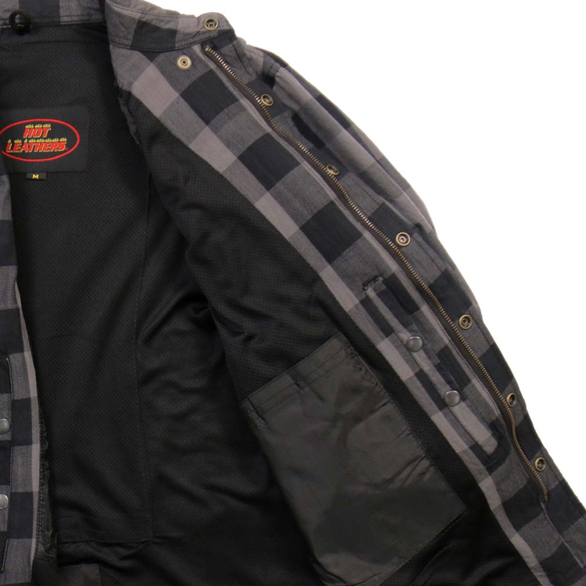 Hot Leathers JKM3004 Men's Grey/Black CE Armored Flannel Motorcycle Shirt Jacket - Aramid Fiber Reinforced