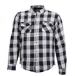 Hot Leathers JKM3005 Men's White/Black CE Armored Flannel Motorcycle Shirt Jacket - Aramid Fiber Reinforced