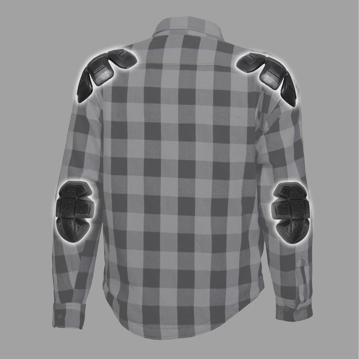 Hot Leathers JKM3005 Men's White/Black CE Armored Flannel Motorcycle Shirt Jacket - Aramid Fiber Reinforced
