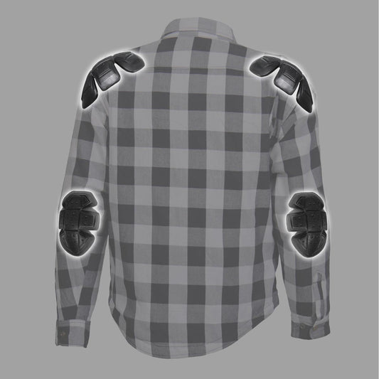 Hot Leathers JKM3005 Men's White/Black CE Armored Flannel Motorcycle Shirt Jacket - Aramid Fiber Reinforced
