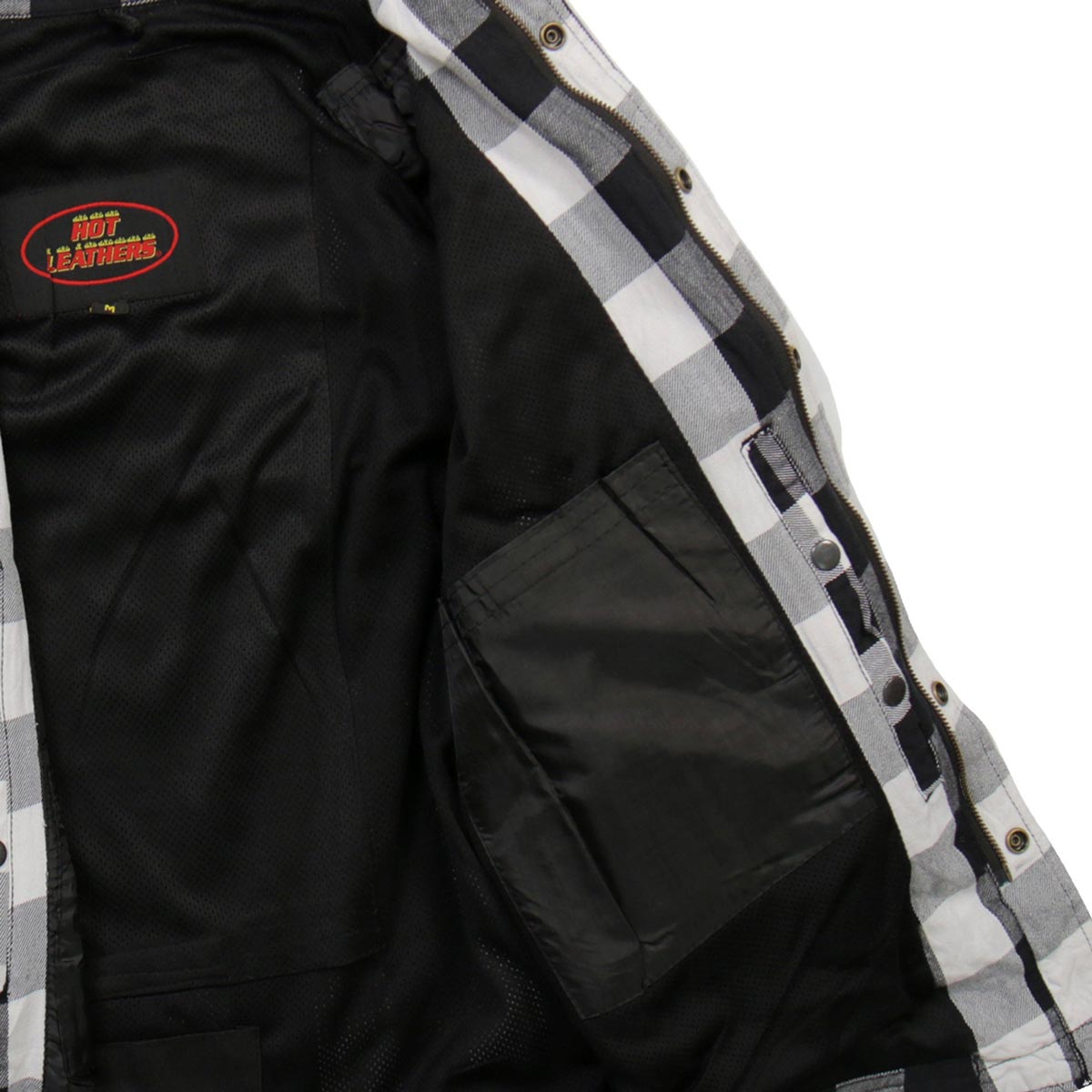 Hot Leathers JKM3005 Men's White/Black CE Armored Flannel Motorcycle Shirt Jacket - Aramid Fiber Reinforced