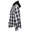 Hot Leathers JKM3006 Men’s Black/White Hooded CE Armored Flannel Motorcycle Shirt Jacket - Aramid Fiber Reinforced
