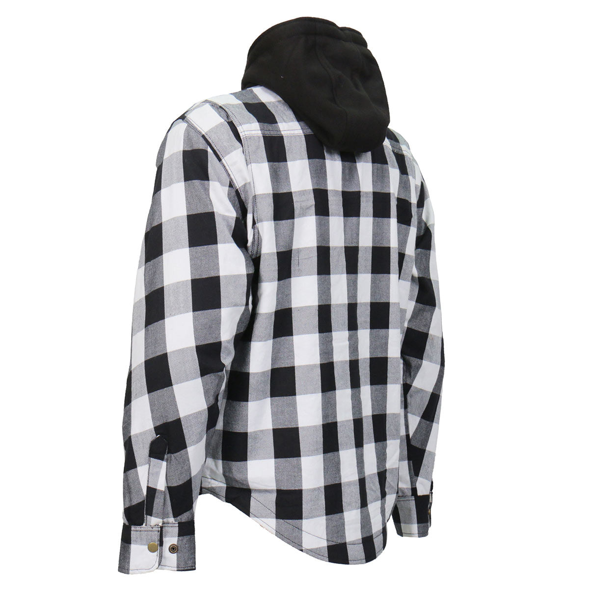 Hot Leathers JKM3006 Men’s Black/White Hooded CE Armored Flannel Motorcycle Shirt Jacket - Aramid Fiber Reinforced