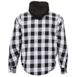 Hot Leathers JKM3006 Men’s Black/White Hooded CE Armored Flannel Motorcycle Shirt Jacket - Aramid Fiber Reinforced