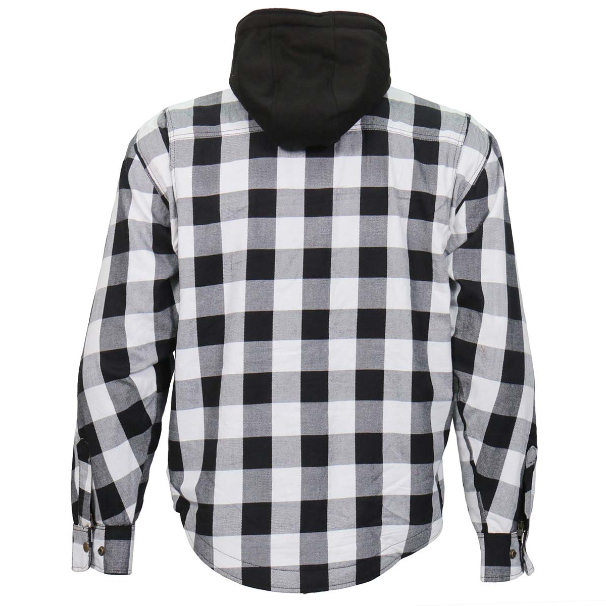 Hot Leathers JKM3006 Men’s Black/White Hooded CE Armored Flannel Motorcycle Shirt Jacket - Aramid Fiber Reinforced