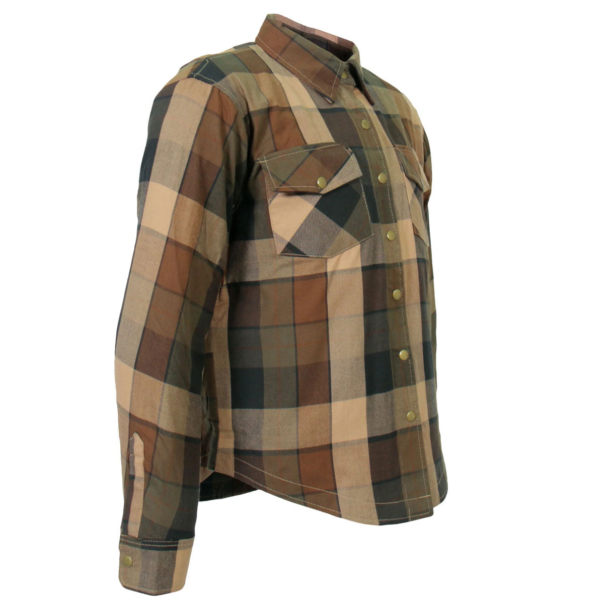 Hot Leathers JKM3007 Men's Black/Brown CE Armored Flannel Motorcycle Shirt Jacket - Aramid Fiber Reinforced