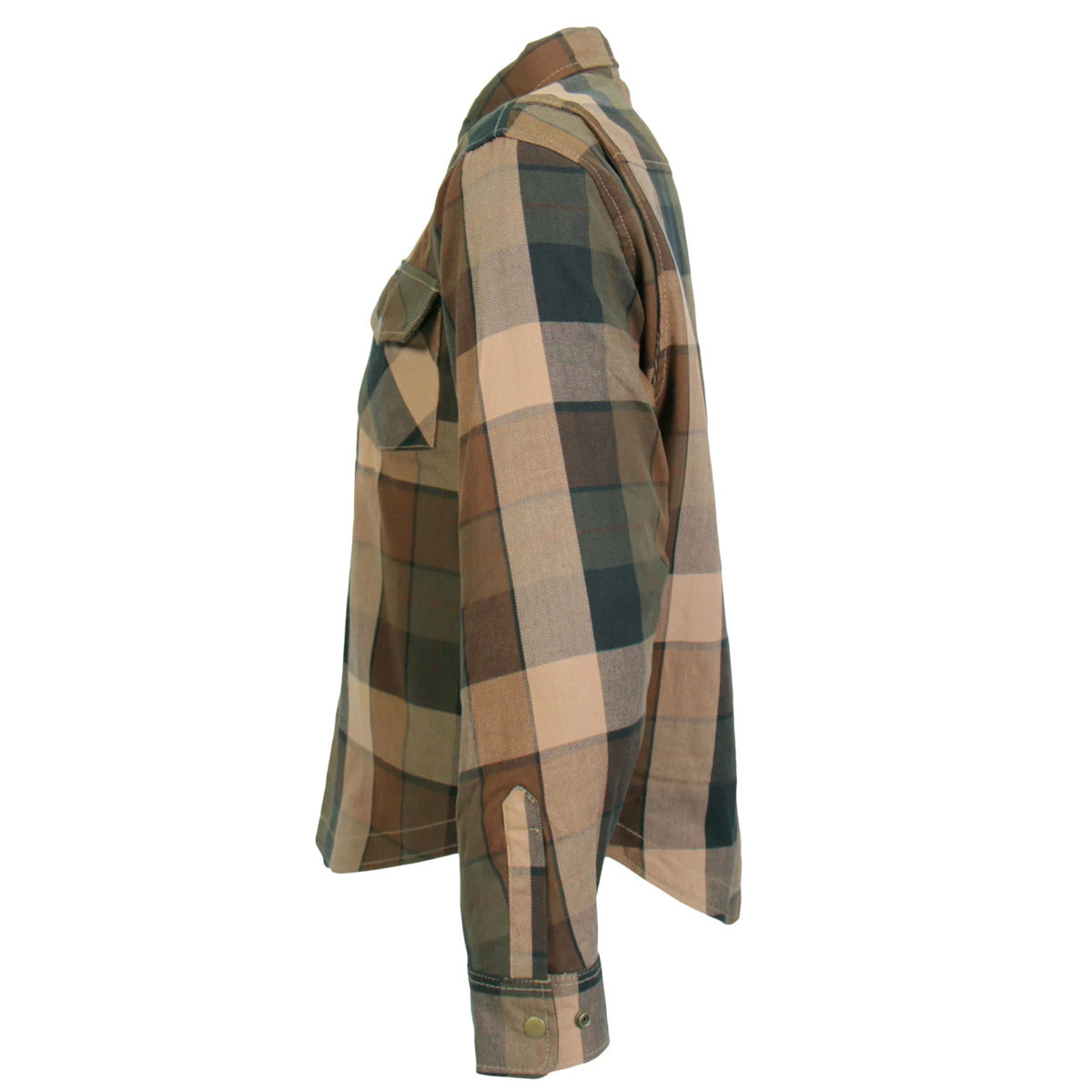 Hot Leathers JKM3007 Men's Black/Brown CE Armored Flannel Motorcycle Shirt Jacket - Aramid Fiber Reinforced