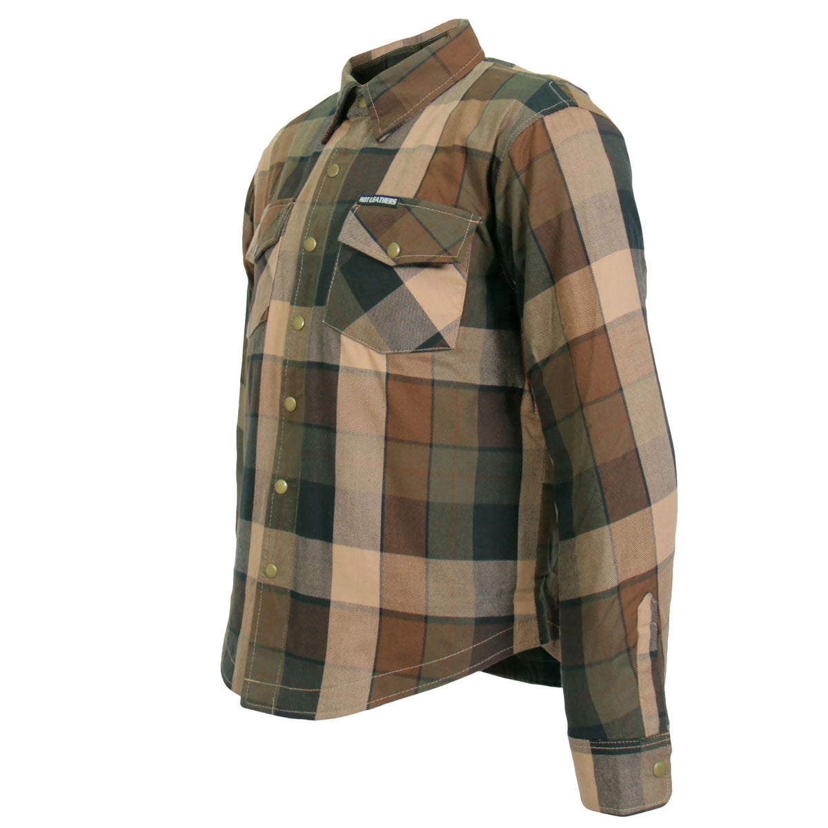 Hot Leathers JKM3007 Men's Black/Brown CE Armored Flannel Motorcycle Shirt Jacket - Aramid Fiber Reinforced