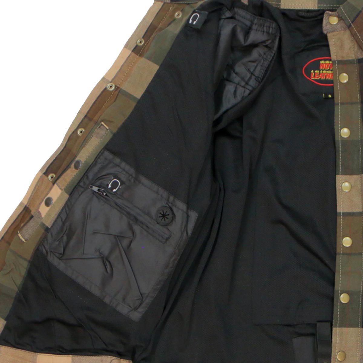 Hot Leathers JKM3007 Men's Black/Brown CE Armored Flannel Motorcycle Shirt Jacket - Aramid Fiber Reinforced