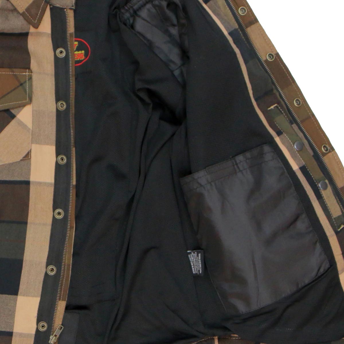 Hot Leathers JKM3007 Men's Black/Brown CE Armored Flannel Motorcycle Shirt Jacket - Aramid Fiber Reinforced