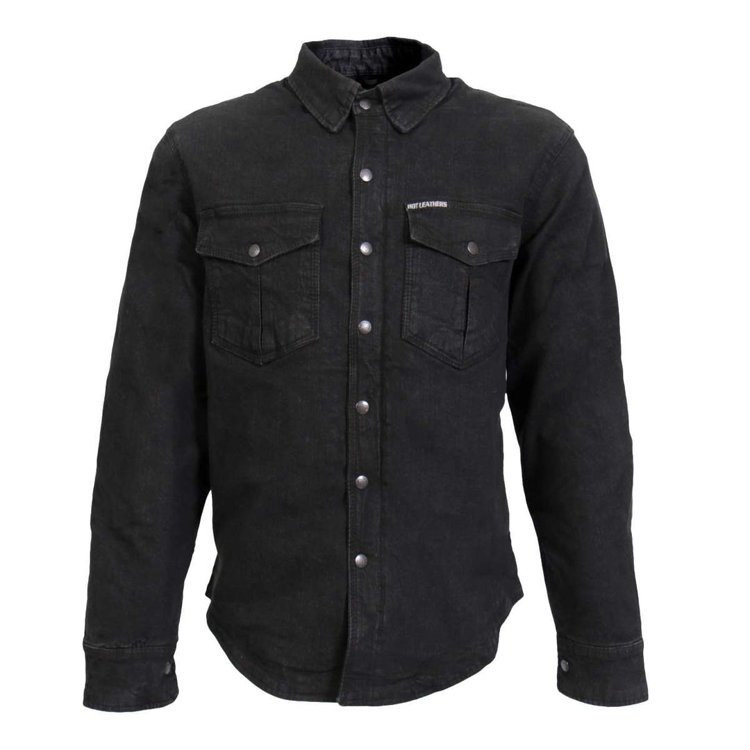Hot Leathers JKM3009 Men's Black Denim CE Armored Flannel Motorcycle Shirt Jacket - Aramid Fiber Reinforced