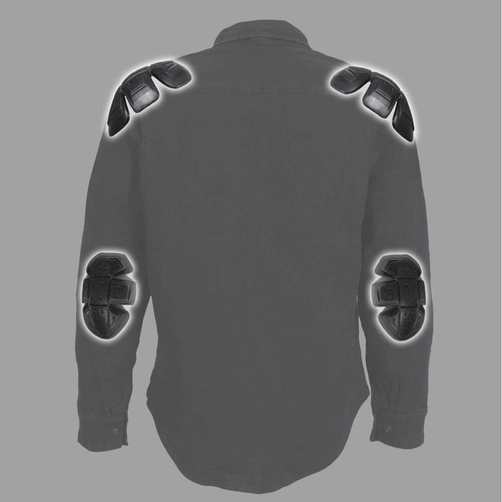 Hot Leathers JKM3009 Men's Black Denim CE Armored Flannel Motorcycle Shirt Jacket - Aramid Fiber Reinforced