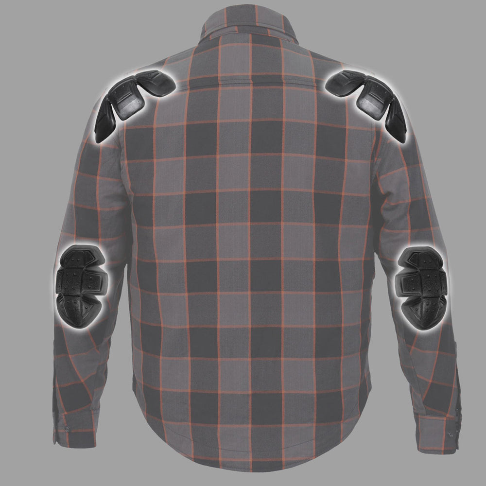 Hot Leathers JKM3010 Men's Multi-Color CE Armored Flannel Motorcycle Shirt Jacket - Aramid Fiber Reinforced