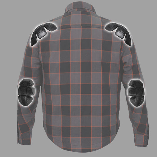 Hot Leathers JKM3010 Men's Multi-Color CE Armored Flannel Motorcycle Shirt Jacket - Aramid Fiber Reinforced