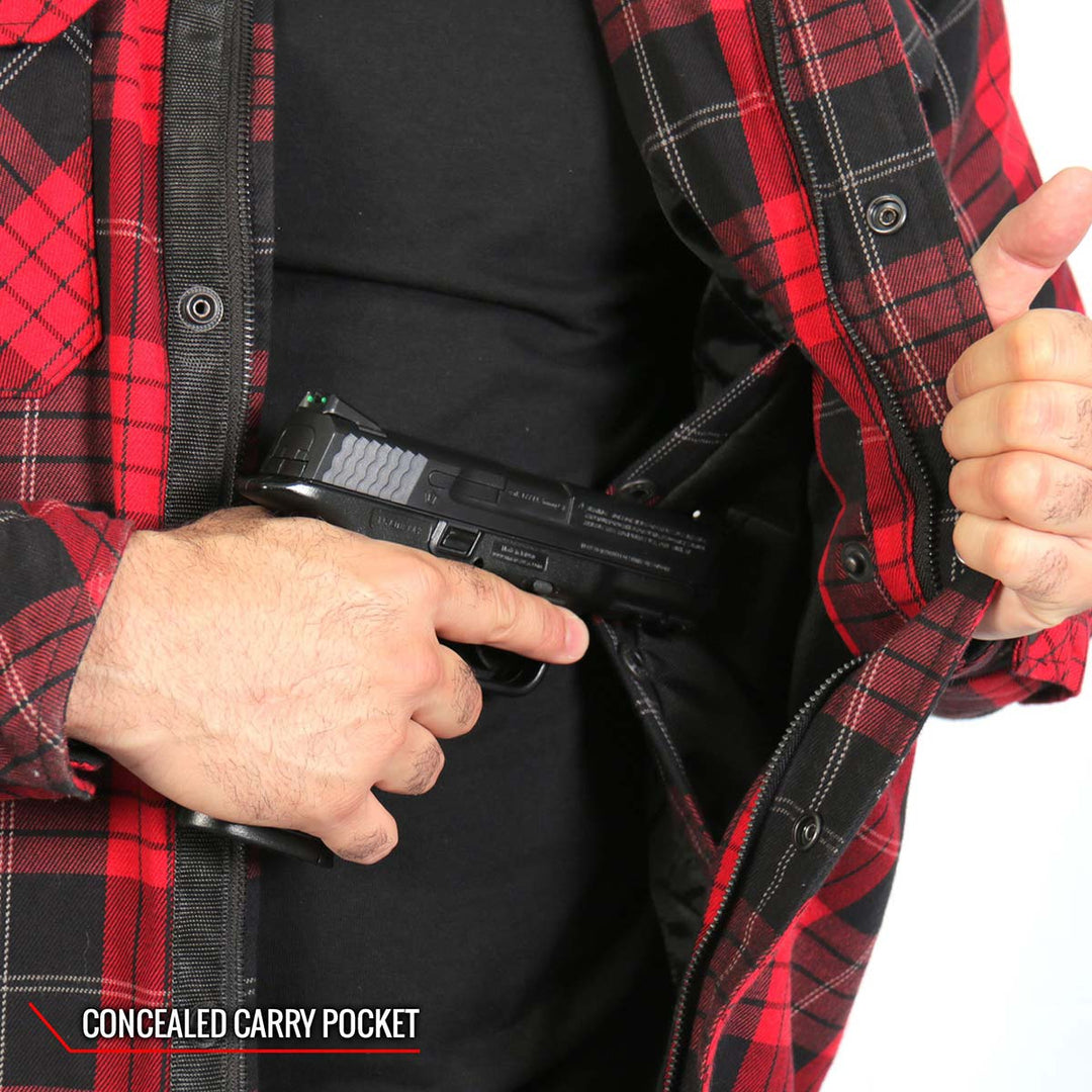 Hot Leathers JKM3201 Men’s CE Armored Flannel Motorcycle Shirt Jacket - Aramid Reinforced w/ Leather Shoulder Panels