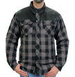 Hot Leathers JKM3203 Men’s CE Armored Flannel Motorcycle Shirt Jacket - Aramid Reinforced w/ Leather Shoulder Panels
