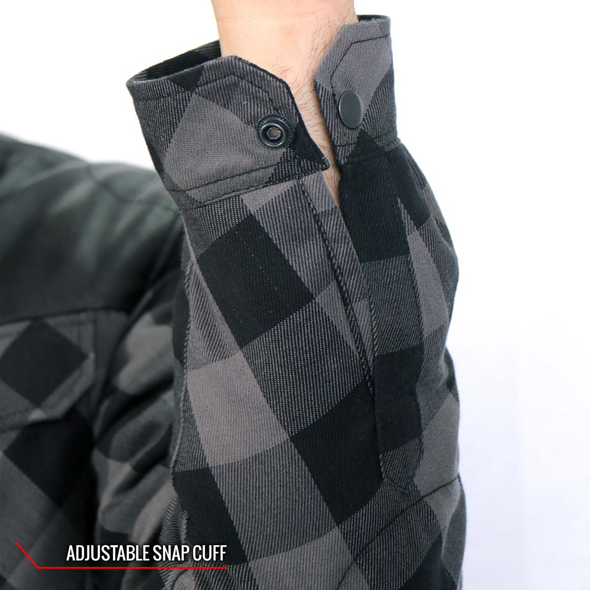 Hot Leathers JKM3203 Men’s CE Armored Flannel Motorcycle Shirt Jacket - Aramid Reinforced w/ Leather Shoulder Panels