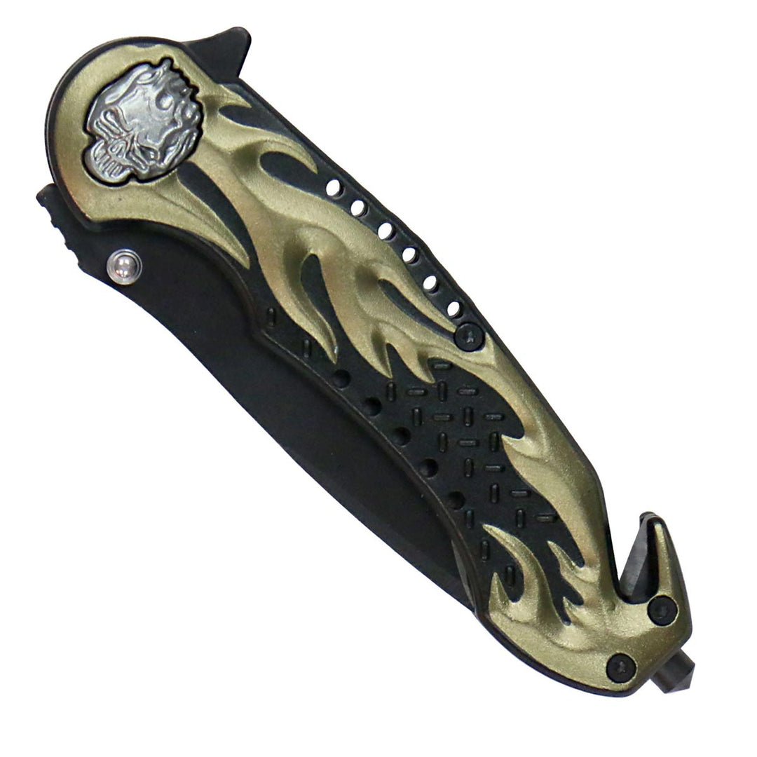 Hot Leathers KNA1134 Gold Flaming Skull 3.5 Folding Knife