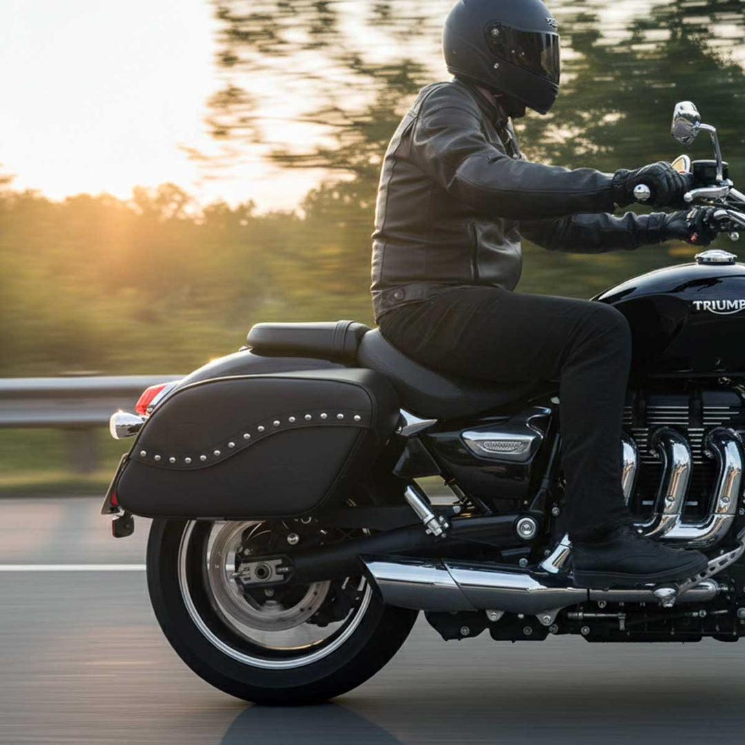 Milwaukee Leather SH646ZB Black Zip-Off PVC Studded Throw Over Motorcycle Saddlebags