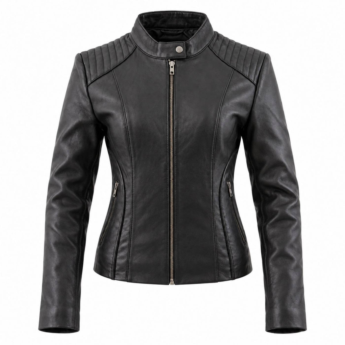 Milwaukee Leather LKL2735 Women's Black Premium Leather Scuba Style Biker Jacket w/ Mandarin Collar