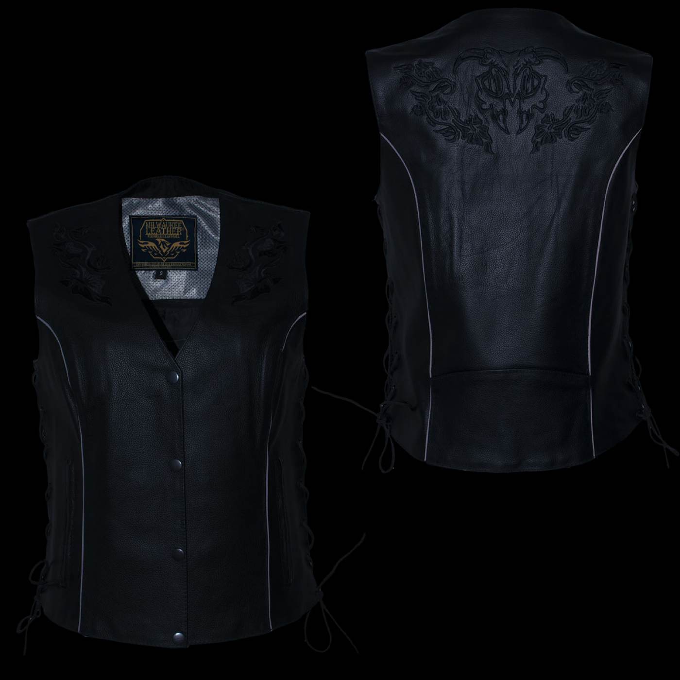 Milwaukee Leather Women's Gemma Black Leather Motorcycle Vest with Side Laces - LKL4716