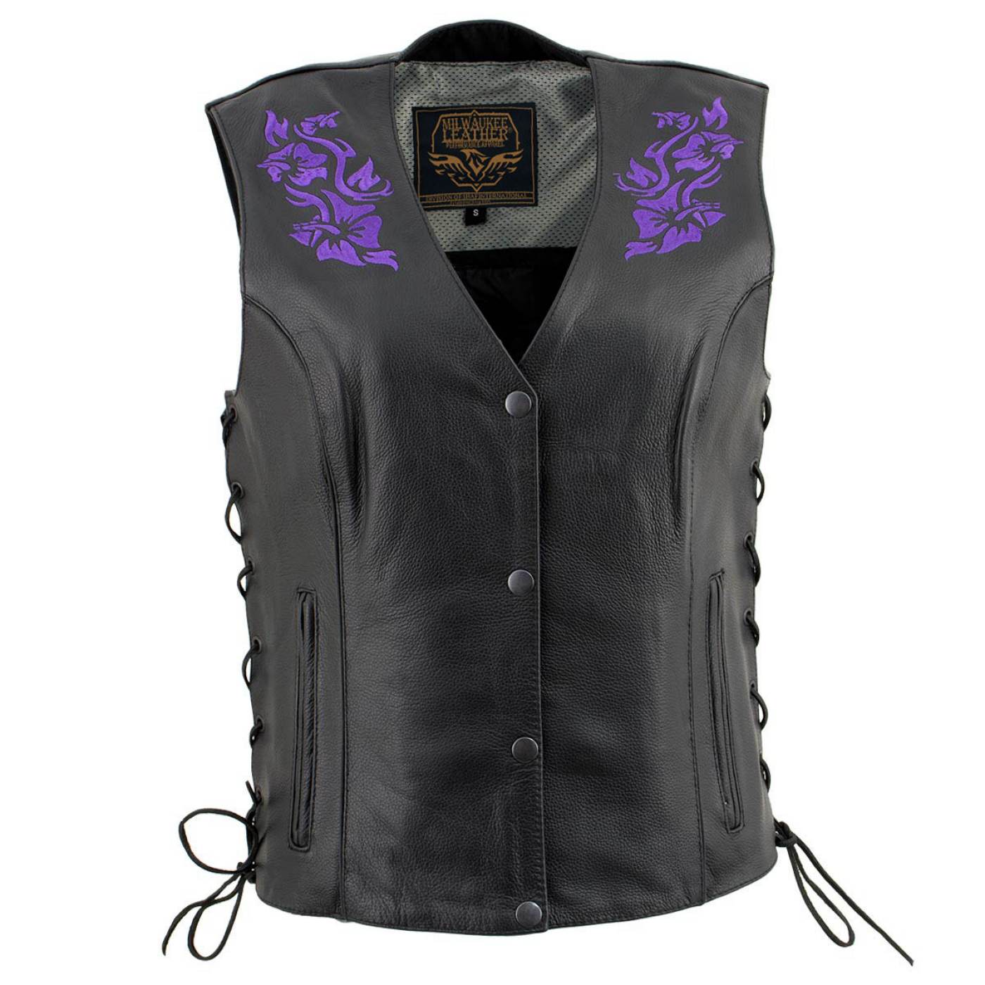 Milwaukee Leather Women's Gemma Black Leather Motorcycle Vest with Side Laces
