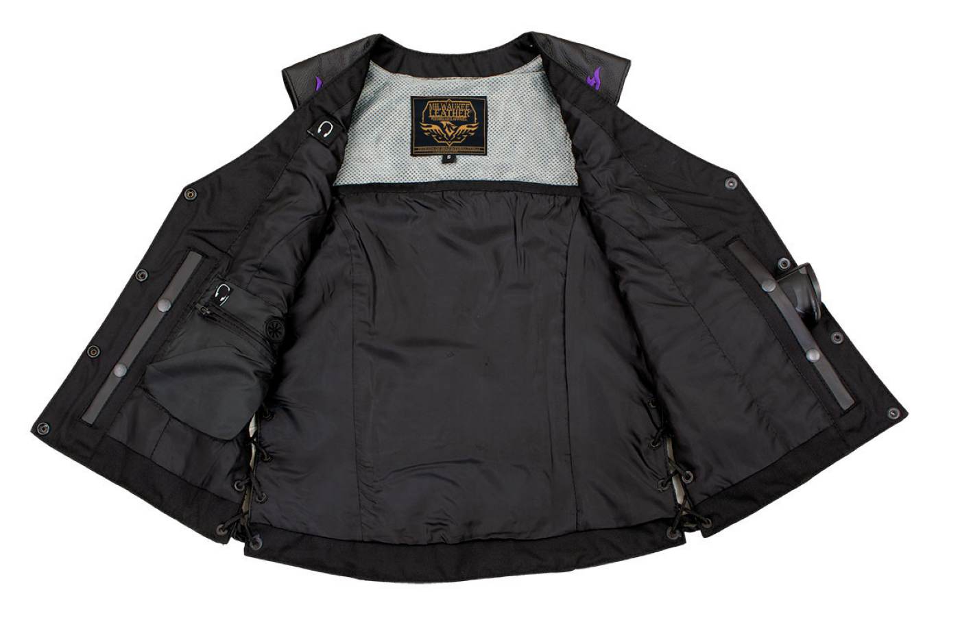 Milwaukee Leather Women's Gemma Black Leather Motorcycle Vest with Side Laces - LKL4716