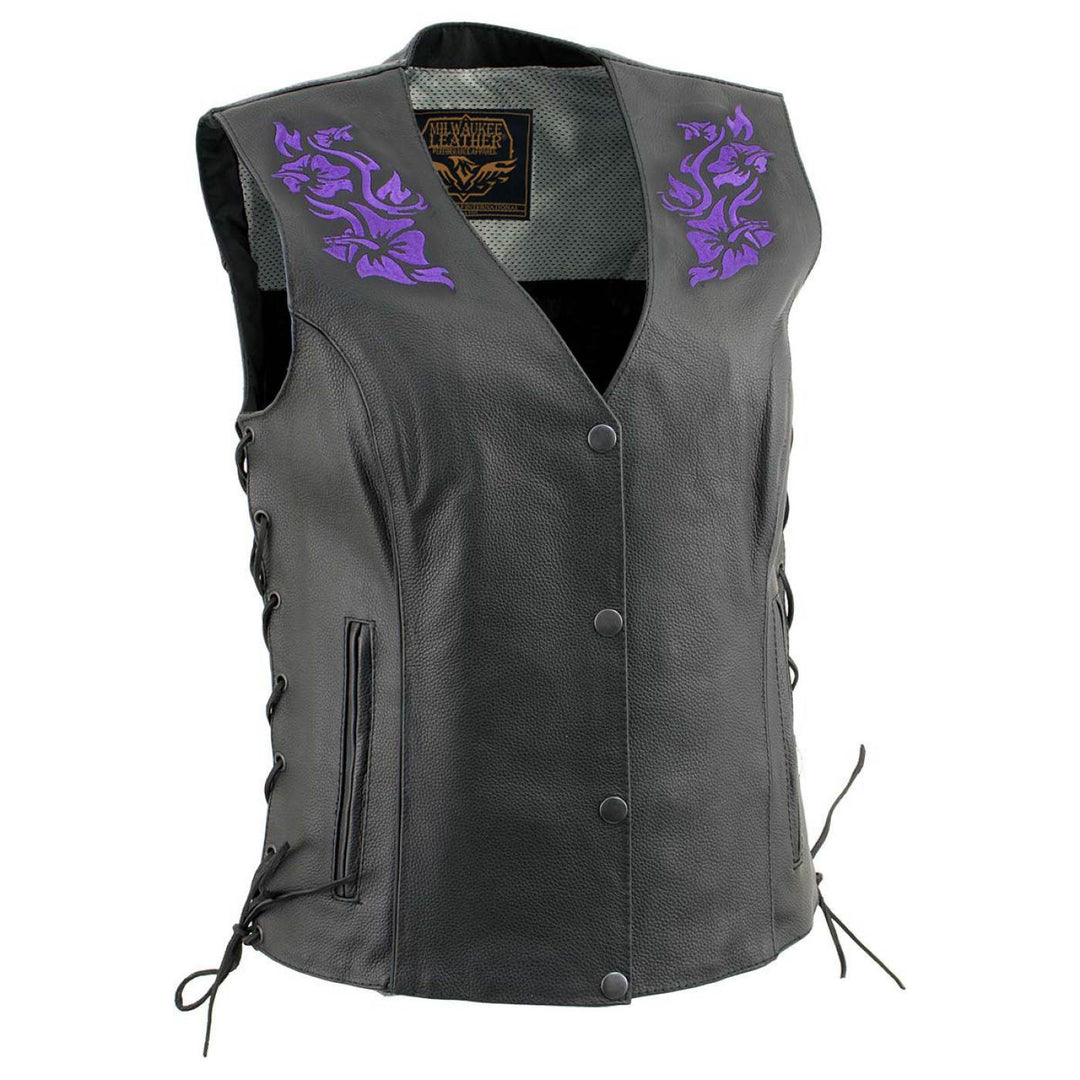 Milwaukee Leather Women's Gemma Black Leather Motorcycle Vest with Side Laces