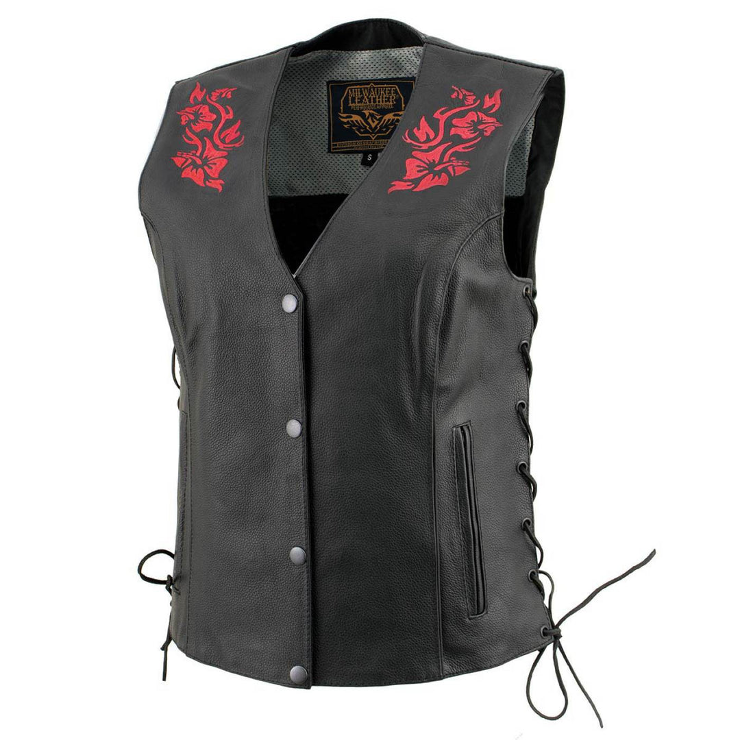 Milwaukee Leather Women's Gemma Black Leather Motorcycle Vest with Side Laces