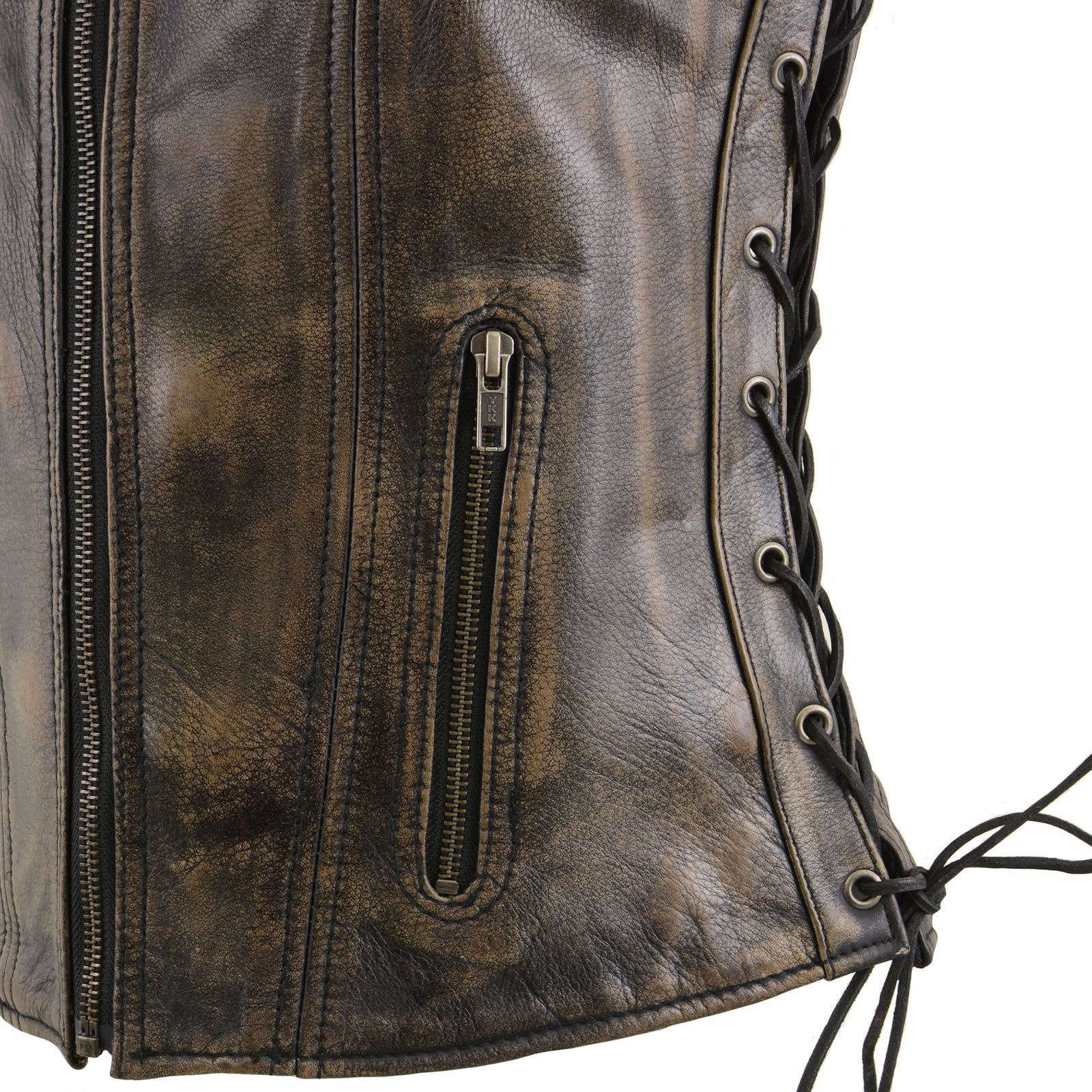 Milwaukee Leather Women's Bella Distressed Brown Leather Motorcycle Vest with Side Laces - LKL4719