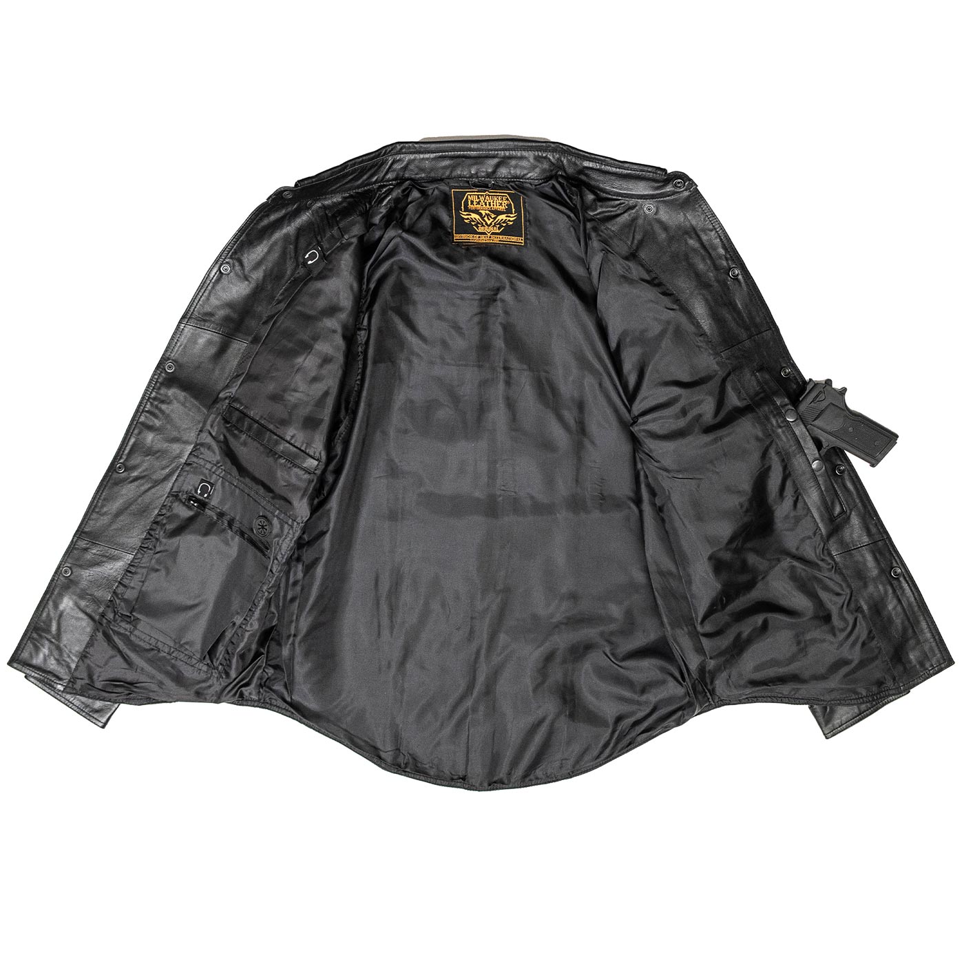 Milwaukee Leather LKM1601 Men's Suave Lightweight Leather Shirt - Black Cowhide Snap Front Riding Overshirt