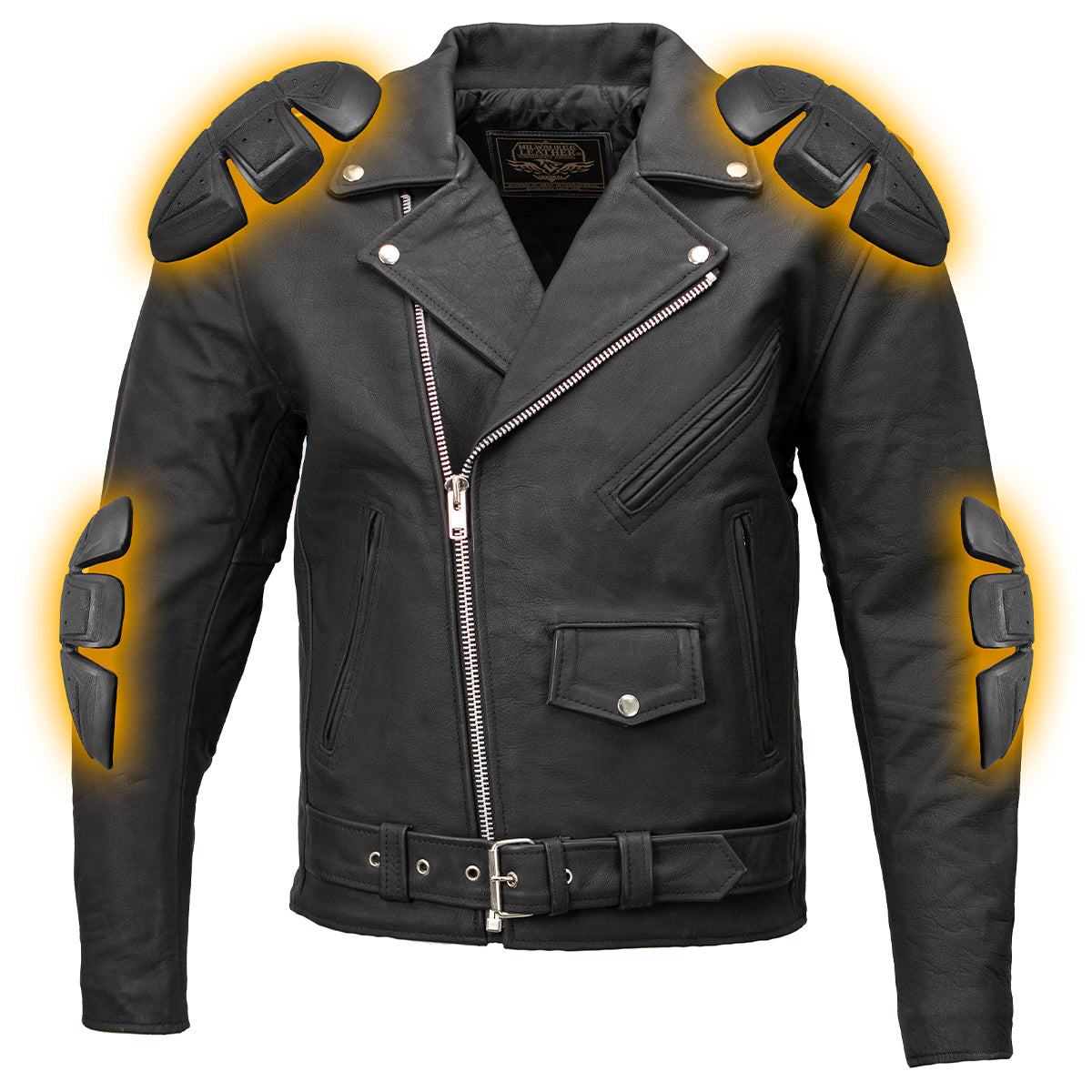Milwaukee Leather LKM1702 Men's Vintage Flat Black Motorcycle Biker Leather Jacket w/ CE Armor Protection