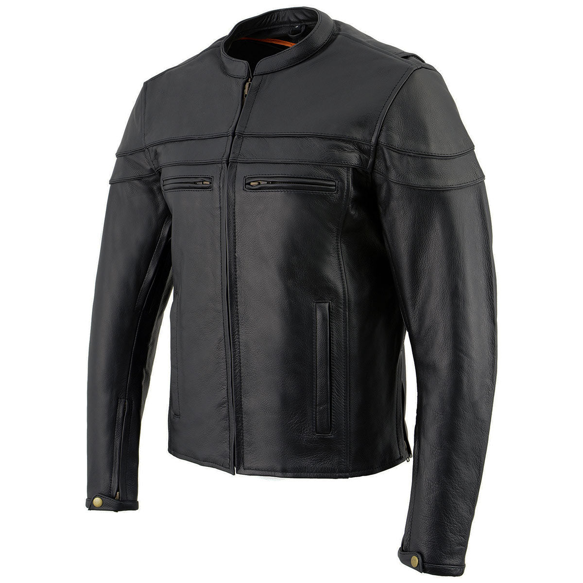 Milwaukee Leather Men's Black Leather Sporty Crossover Scooter Motorcycle Jacket w/ Reflective Piping - LKM1725