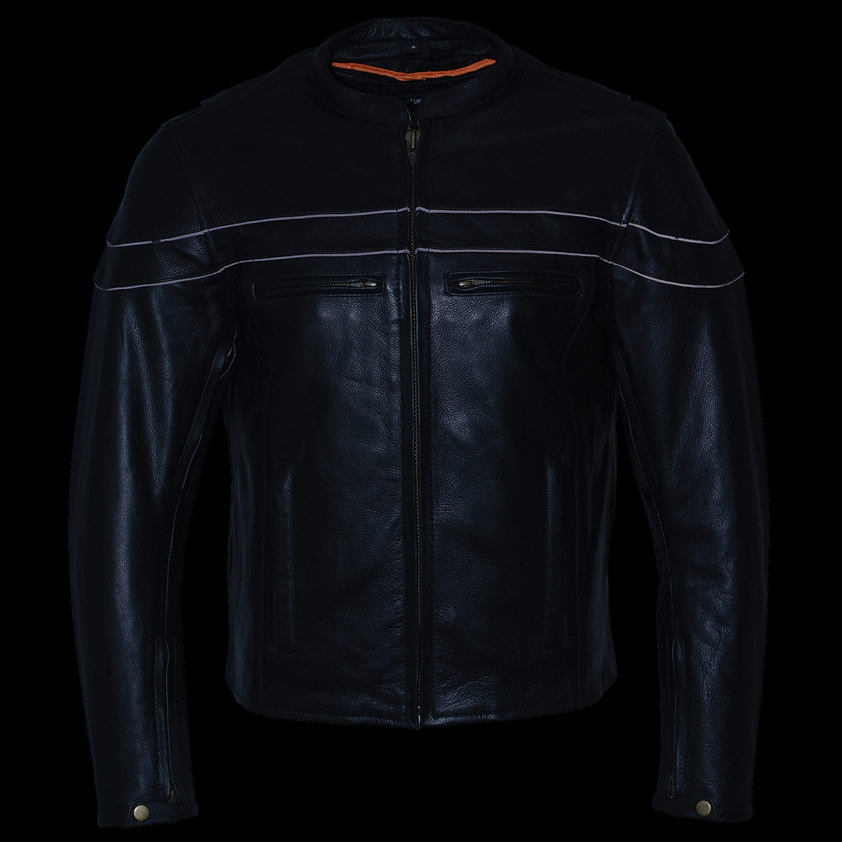 Milwaukee Leather Men's Black Leather Sporty Crossover Scooter Motorcycle Jacket w/ Reflective Piping - LKM1725