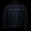 Milwaukee Leather LKM1785 Mens Black Leather Racer Style Motorcycle Jacket w/ Side Stretch and Reflective Piping