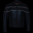 Milwaukee Leather LKM1785 Mens Black Leather Racer Style Motorcycle Jacket w/ Side Stretch and Reflective Piping