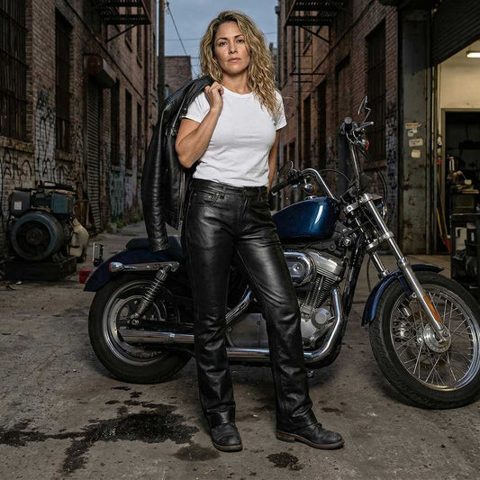 Milwaukee Leather LKM5719 Women's Black Premium Buffalo Leather Motorcycle Rider Casual Fashion Pants
