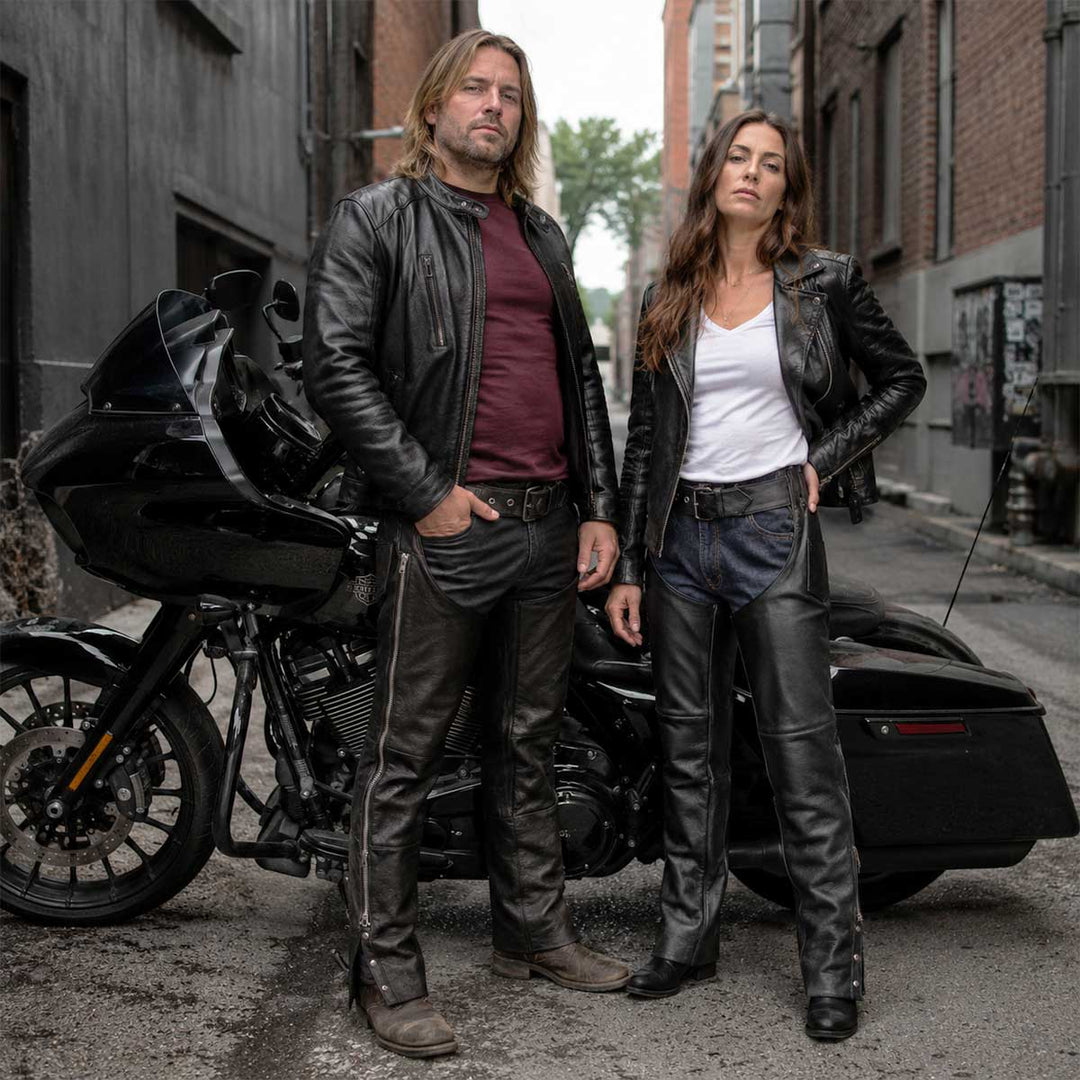 Milwaukee Leather LKM5723 Classic Black Leather Unisex Motorcycle Riding Biker Chaps for Men and Women