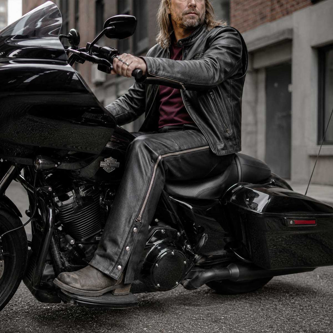 Milwaukee Leather LKM5723 Classic Black Leather Unisex Motorcycle Riding Biker Chaps for Men and Women